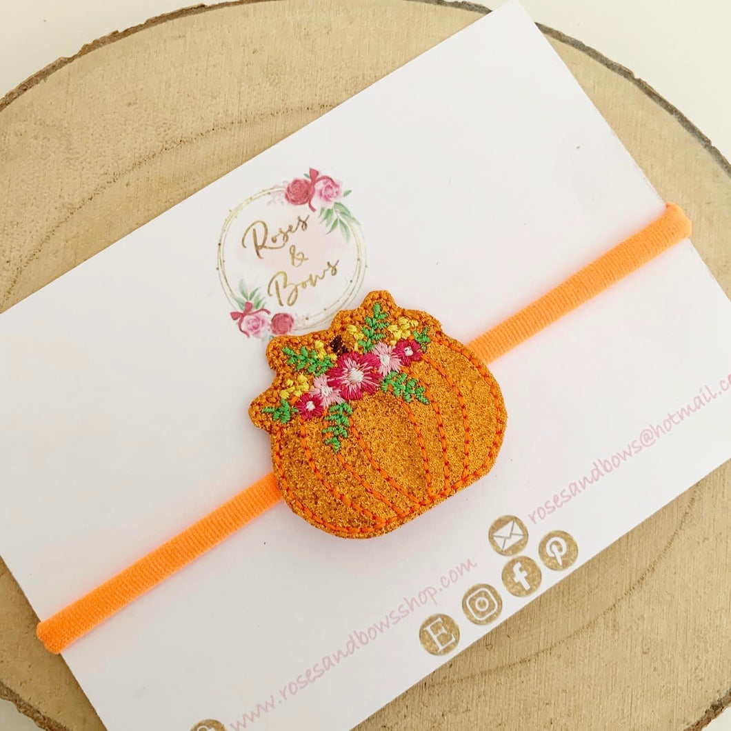 Embroidered Pumpkin Headband or Clip