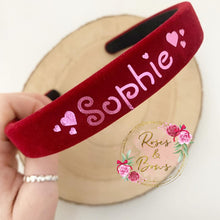 Load image into Gallery viewer, Personalised name velvet Valentine’s Day headband
