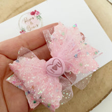 Load image into Gallery viewer, Pink Valentine’s tulle Hair Bow Headband or Clip
