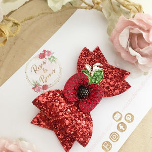 Poppy Rhinestone Glitter Bow Headband or Clip