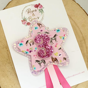 Birthday Horse Badge - Birthday Glitter Badge