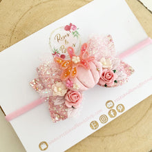 Load image into Gallery viewer, Pink Pumpkin Tulle Glitter Bow Headband or Clip
