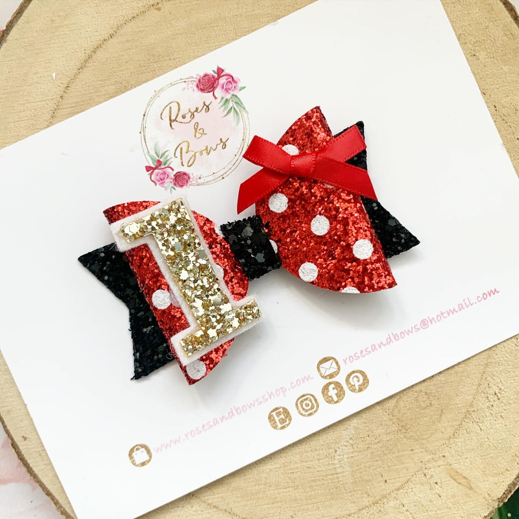 Minnie Red Spot Birthday Hair Bow Headband or Clip