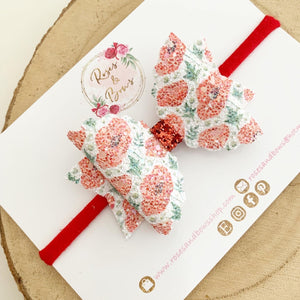 Poppy Glitter Bow Headband or Clip