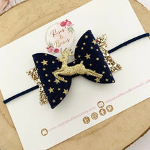 Load image into Gallery viewer, Reindeer Hair Bow Headband or Clip blue and gold
