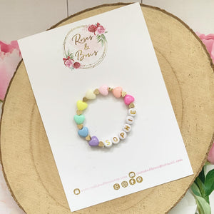 Girls Rainbow Heart Personalised Bracelet