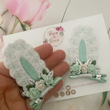 Load image into Gallery viewer, Mint Green Stand Up Bunny Ear Clips - Easter Bunny Clips
