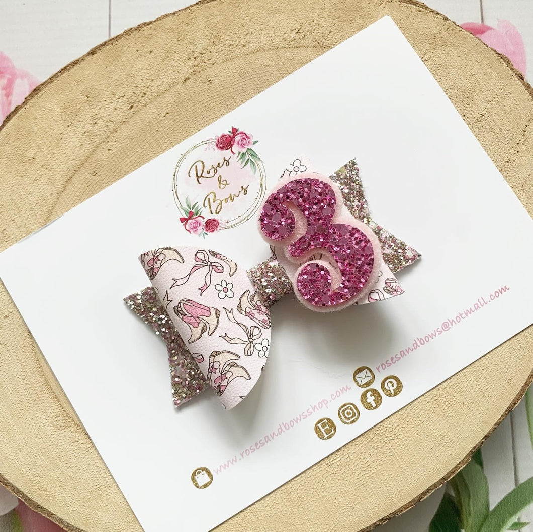 Cowboy cowgirl Birthday Bow Headband or Clip