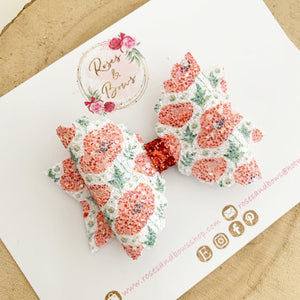 Poppy Glitter Bow Headband or Clip