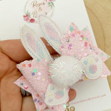 Load image into Gallery viewer, Easter Bunny Hair Bow Headband or Clip - Pink Bunny Rabbit Ears Hair Bow - cotton tail bow
