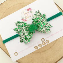 Load image into Gallery viewer, St Patrick’s Day Shamrock Glitter Hair Bow Headband or Clip
