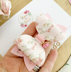 Pink Pumpkin Glitter Bow Headband or Clip