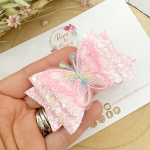 Pink Rainbow Butterfly Hair Bow Headband or Clip