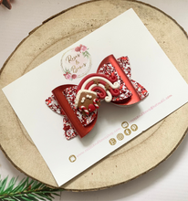 Load image into Gallery viewer, Red Gingerbread House Hair Bow Clip or Headband
