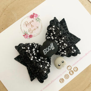 Boo Halloween Glitter Bow Headband or Clip