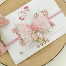 Load image into Gallery viewer, Easter Bunny tulle Charm Glitter Bow Headband or Clip
