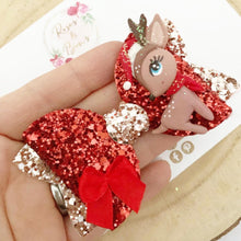 Load image into Gallery viewer, Christmas Reindeer Hair Bow Headband or Clip
