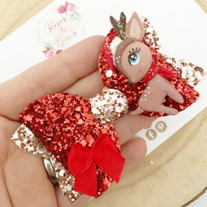 Christmas Reindeer Hair Bow Headband or Clip