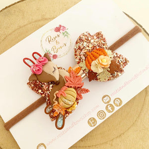 Autumn deer Hair Bow Headband or Clip