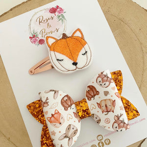 Fox Pumpkin Fox Hair Bow Set Headbands or Clips