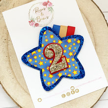 Load image into Gallery viewer, Blue and Gold Star Birthday Badge - Birthday Glitter Badge
