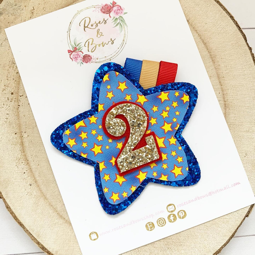 Blue and Gold Star Birthday Badge - Birthday Glitter Badge