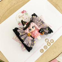 Load image into Gallery viewer, Pink and Black Halloween Bow Headband or Clip
