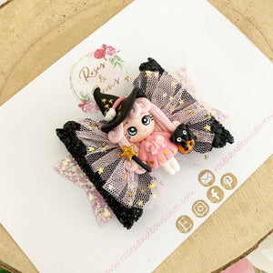 Pink and Black Halloween Bow Headband or Clip