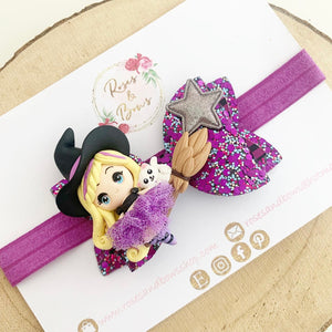 Witch Glitter Bow Headband or Clip