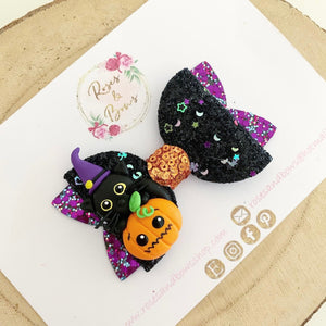 Cat Pumpkin Halloween Hair Bow Headband or Clip