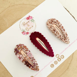 Autumn rose gold & berry scalloped snap clip set