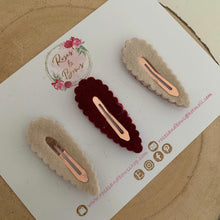 Load image into Gallery viewer, Autumn rose gold &amp; berry scalloped snap clip set
