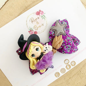 Witch Glitter Bow Headband or Clip