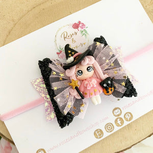 Pink and Black Halloween Bow Headband or Clip