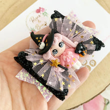 Load image into Gallery viewer, Pink and Black Halloween Bow Headband or Clip
