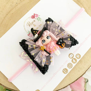 Pink and Black Halloween Bow Headband or Clip