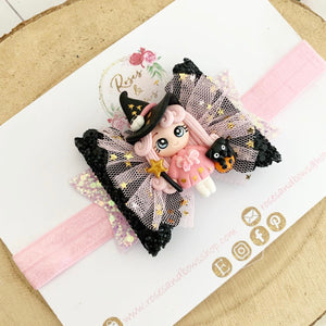 Pink and Black Halloween Bow Headband or Clip