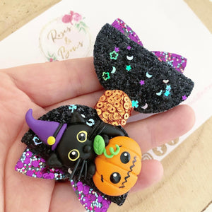 Cat Pumpkin Halloween Hair Bow Headband or Clip