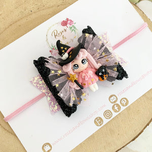 Pink and Black Halloween Bow Headband or Clip