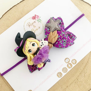 Witch Glitter Bow Headband or Clip