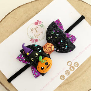 Cat Pumpkin Halloween Hair Bow Headband or Clip