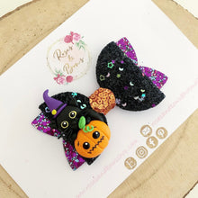 Load image into Gallery viewer, Cat Pumpkin Halloween Hair Bow Headband or Clip
