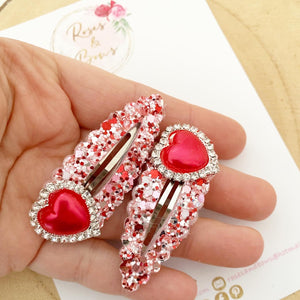 Red and Pink heart scalloped snap clip set