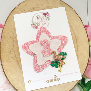 Flamingo Birthday Badge - Birthday Glitter Badge
