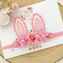 Load image into Gallery viewer, Pink and White Bunny Ears Easter headband - Girls Hairband - Photo Prop
