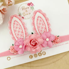 Load image into Gallery viewer, Pink and White Bunny Ears Easter headband - Girls Hairband - Photo Prop
