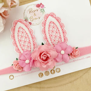 Pink and White Bunny Ears Easter headband - Girls Hairband - Photo Prop