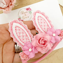 Load image into Gallery viewer, Pink and White Bunny Ears Easter headband - Girls Hairband - Photo Prop
