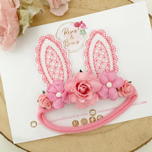 Load image into Gallery viewer, Pink and White Bunny Ears Easter headband - Girls Hairband - Photo Prop
