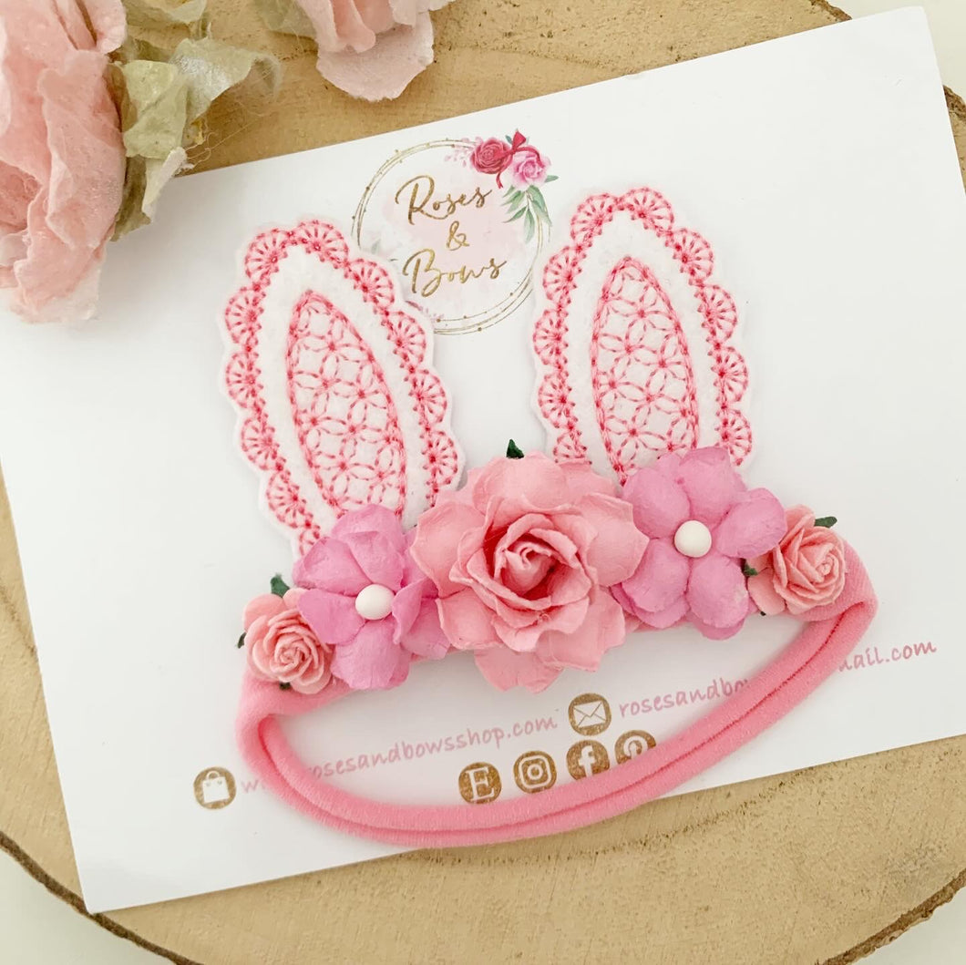 Pink and White Bunny Ears Easter headband - Girls Hairband - Photo Prop